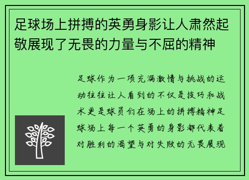足球场上拼搏的英勇身影让人肃然起敬展现了无畏的力量与不屈的精神