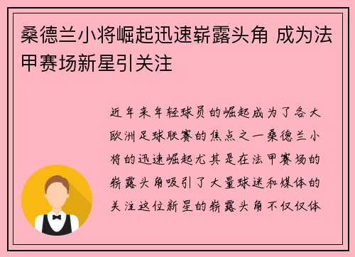 桑德兰小将崛起迅速崭露头角 成为法甲赛场新星引关注 桑德兰小将崛起迅速崭露头角 成为法甲赛场新星引关注